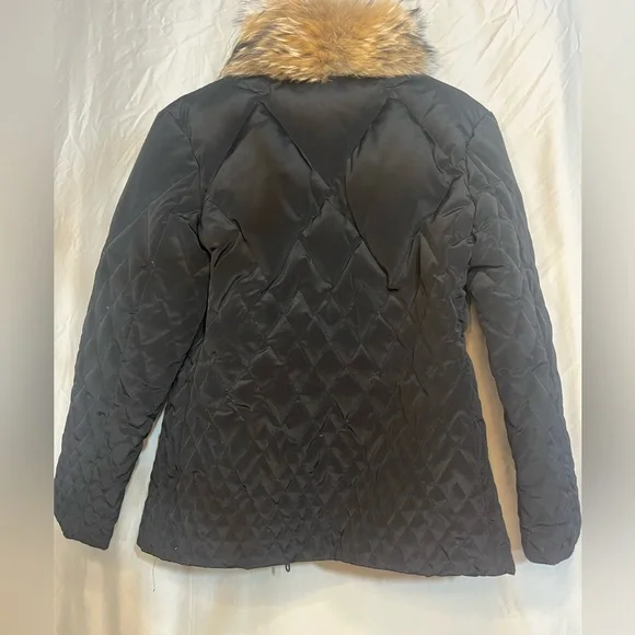 Larry Levine Black Quilted Down Puffer Jacket with Authentic Fox Fur Women’s S - Picture 11 of 12